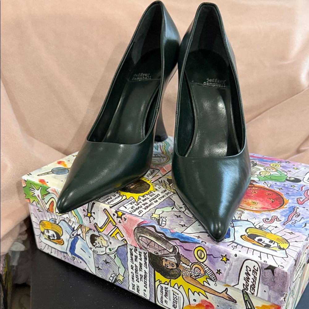 Jeffrey Campbell Dark Green Leather Wedges